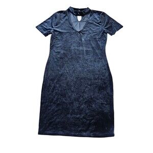 Ambiance Velour Velvet Dress Womens Size M Blue Choker Cutout Witchy Whimsigoth